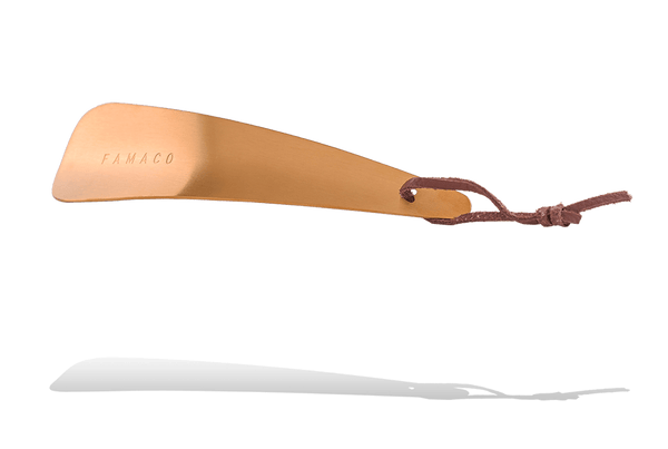 Metal Shoe Horn – Chrome Laser Engraved with Leather String by Famaco - valentinogaremi-usa